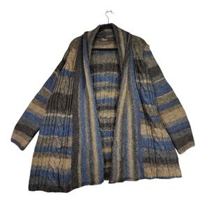 Iperico Cardigan Sweater XL Women Italy Wool Cable‎ Knit Brown Blue Boho Chunky